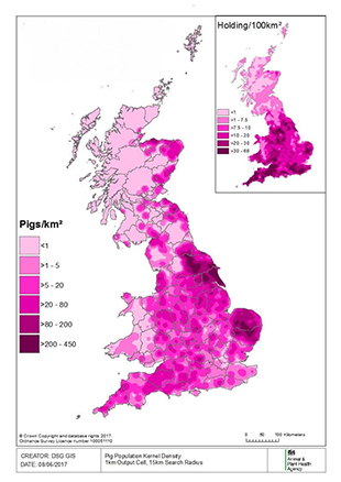 Map of pig populations in Great Britain