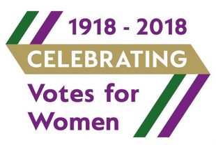 Votes for women logo: 1918 - 2018 Celebrating Votes for Women