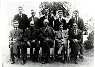 Photo of the Biochemistry Department that Ruth Allcroft was a member of: 9 gentlemen and one lady in a group photo..