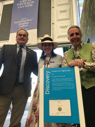 From left to right - Geraint Richards (from Duchy of Cornwall), Lucy Carson-Taylor (APHA) and Paul Beales (APHA) with the gold medal Chelsea Flower Show