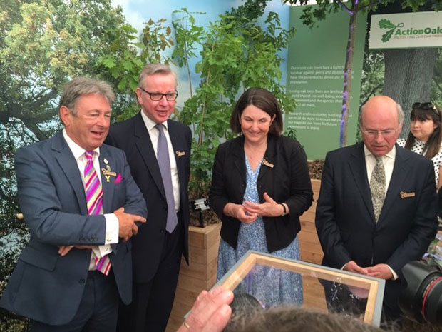 Alan Titchmarsh, Michael Gove, Nicola Spence and Lord Gardiner at the Chelsea Flower Show