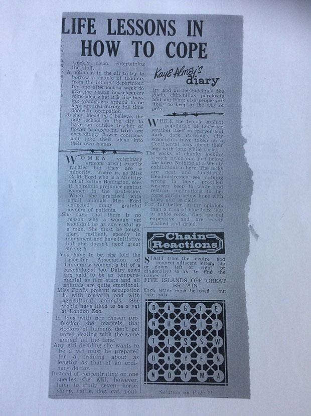 Connie Ford's newspaper article entitled, 'Life lessons in how to cope.'