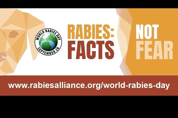 Image of the logo for World Rabies Day, September 28 next to 'Rabies: facts not fear'. www.rabiesalliance.org/world-rabies-day