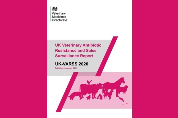 Front cover of the VARSS report by the Veterinary Medicines Directorate. It is entitled: UK Veterinary Antibiotic Resistance and Sales Surveillance Report. UK-VARSS 2020, published November 2021