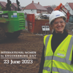 Image of a female on a building site with the International Women in Engineering Day logo and the date 23 June 2023