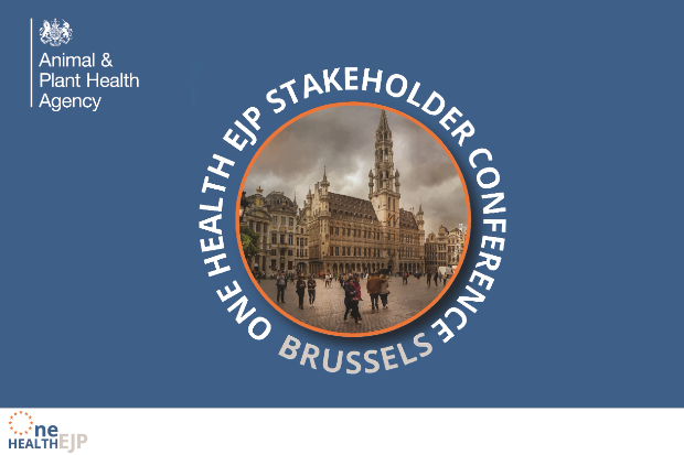 Logo containing riverside buildings with the text, "One Health EJP Stakeholder Conference Brussels". The APHA logo also appears with the One Health EJP logo also