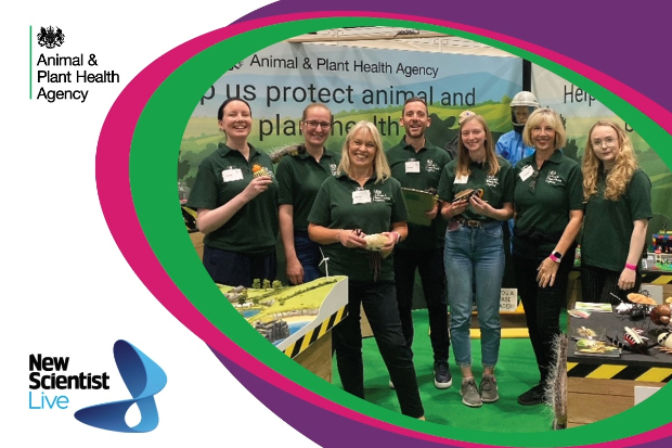 Image of a group of people posing for a photograph with the APHA and New Scientist Live logos