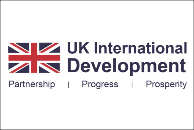 UK International Development Logo: Partnership, Progress, Prosperity. The Union Flag forms part of the logo.